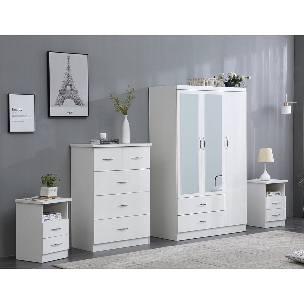 Agata 4 Pieces Bedroom Set In White Wardrobe Chest and Two Bedsides