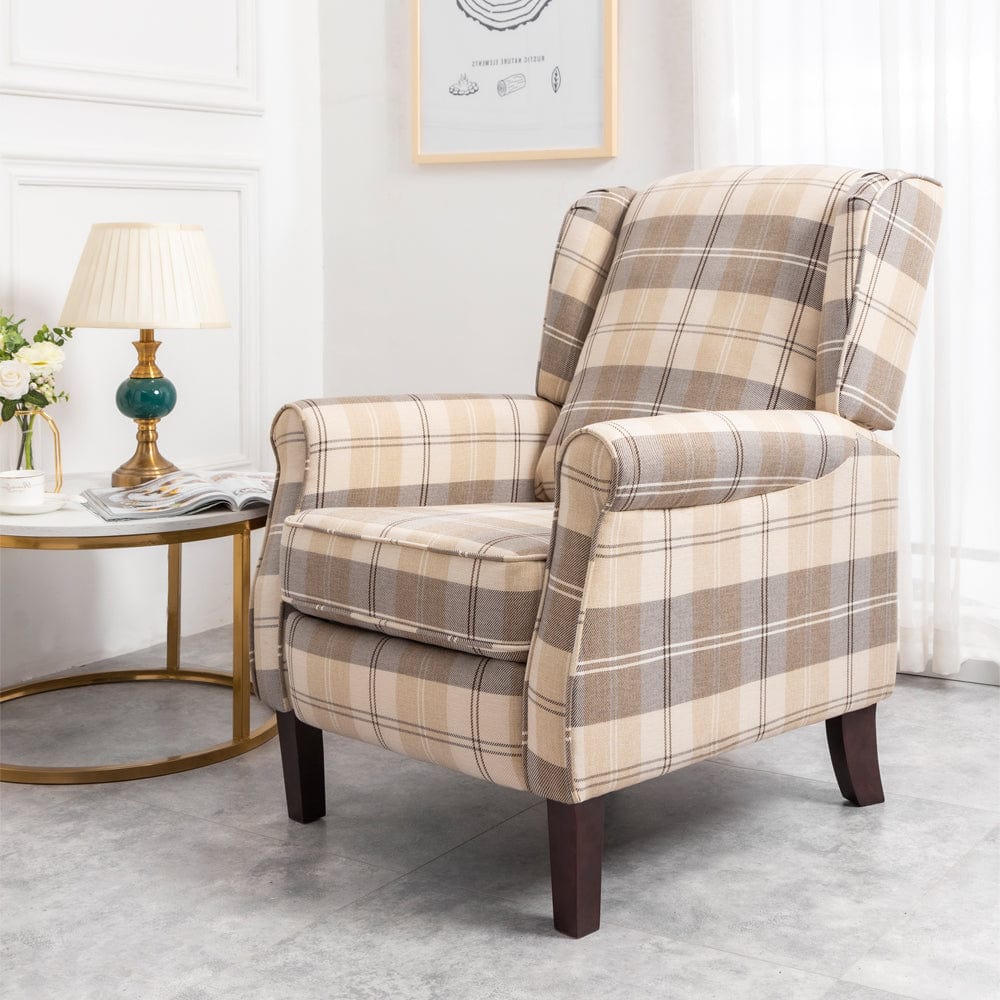 Ascot Wingback Recliner Chair en tissu Brown Tartan