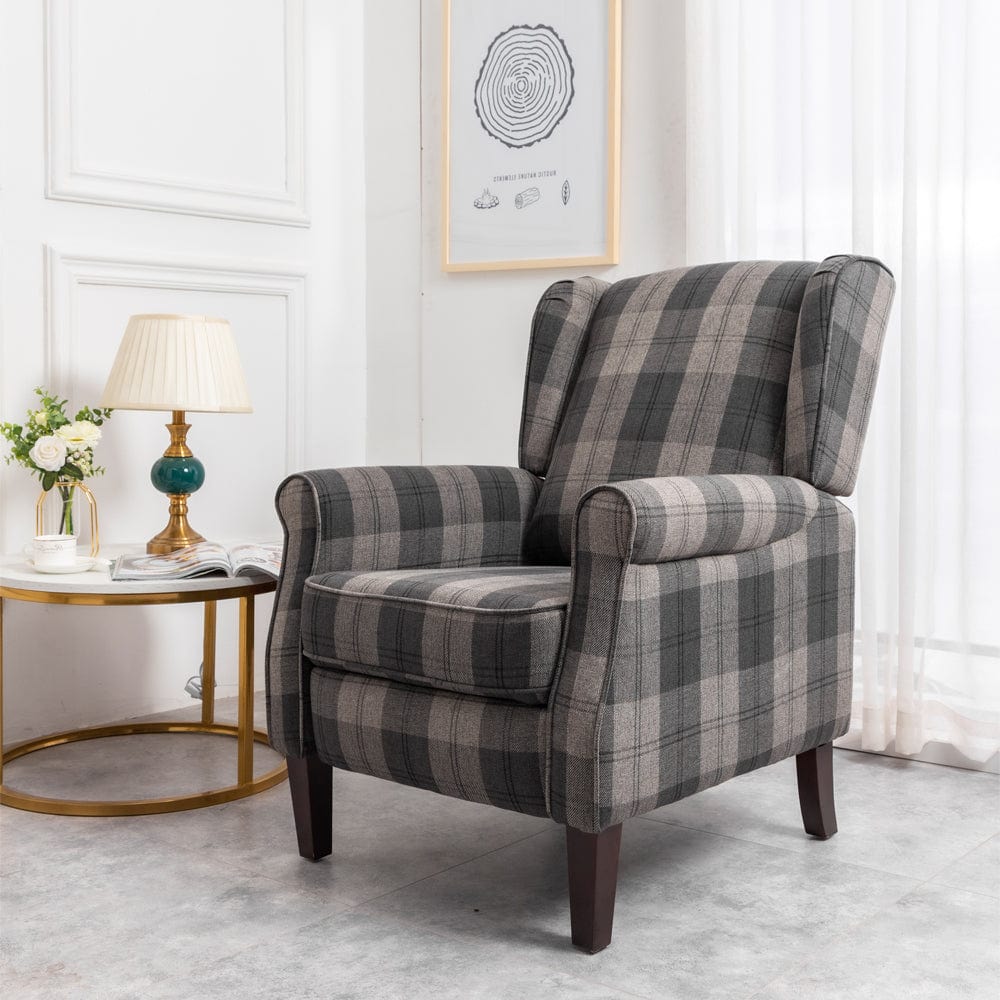 Ascot Wingback Recliner Chair en tissu gris écossais