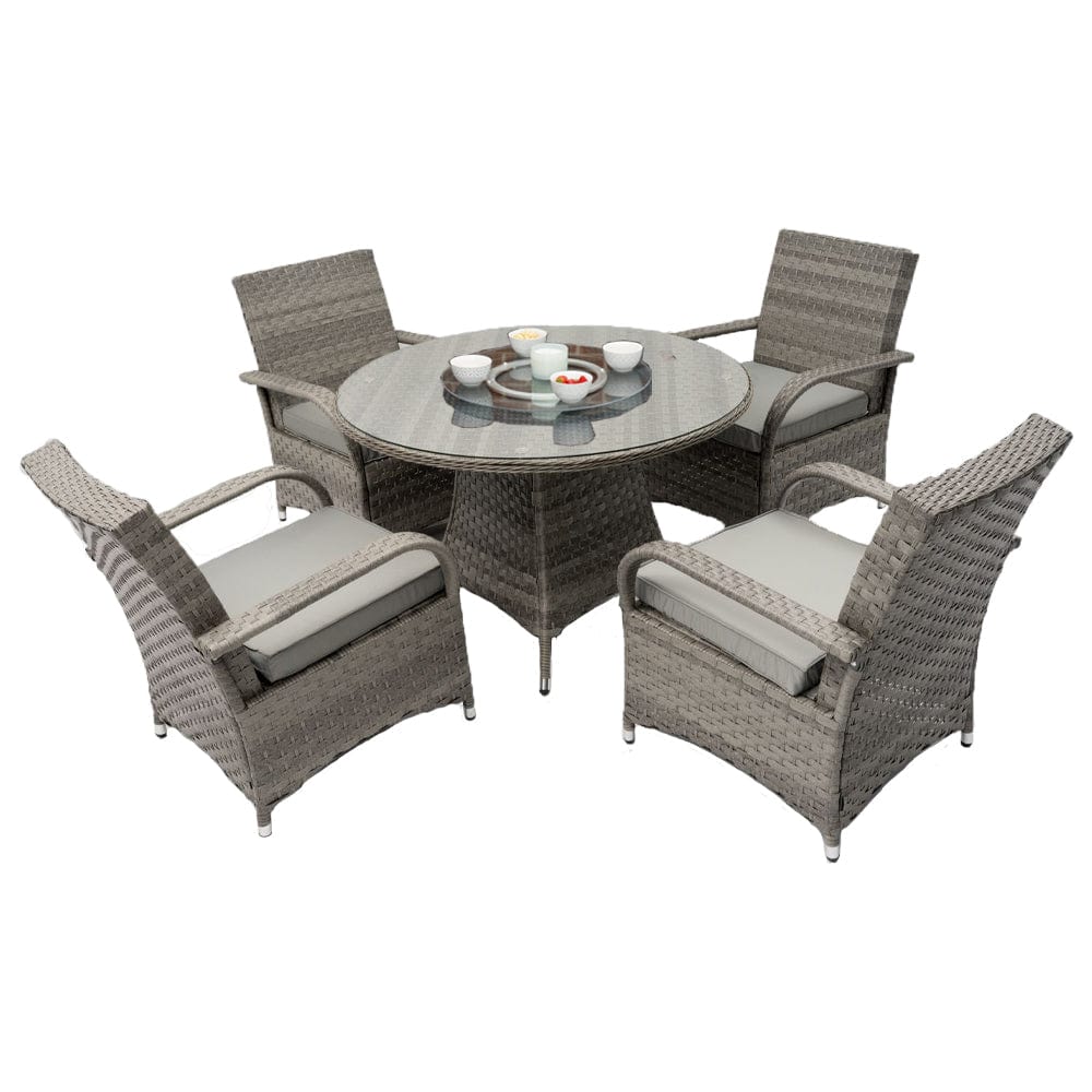 Aura 4 Seater Round Dining Table Set Rattan Garden Set with Raincover and Lazy Susan