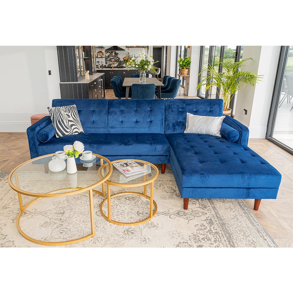 Canapé d'angle Avery Chaise End Velvet In Blue