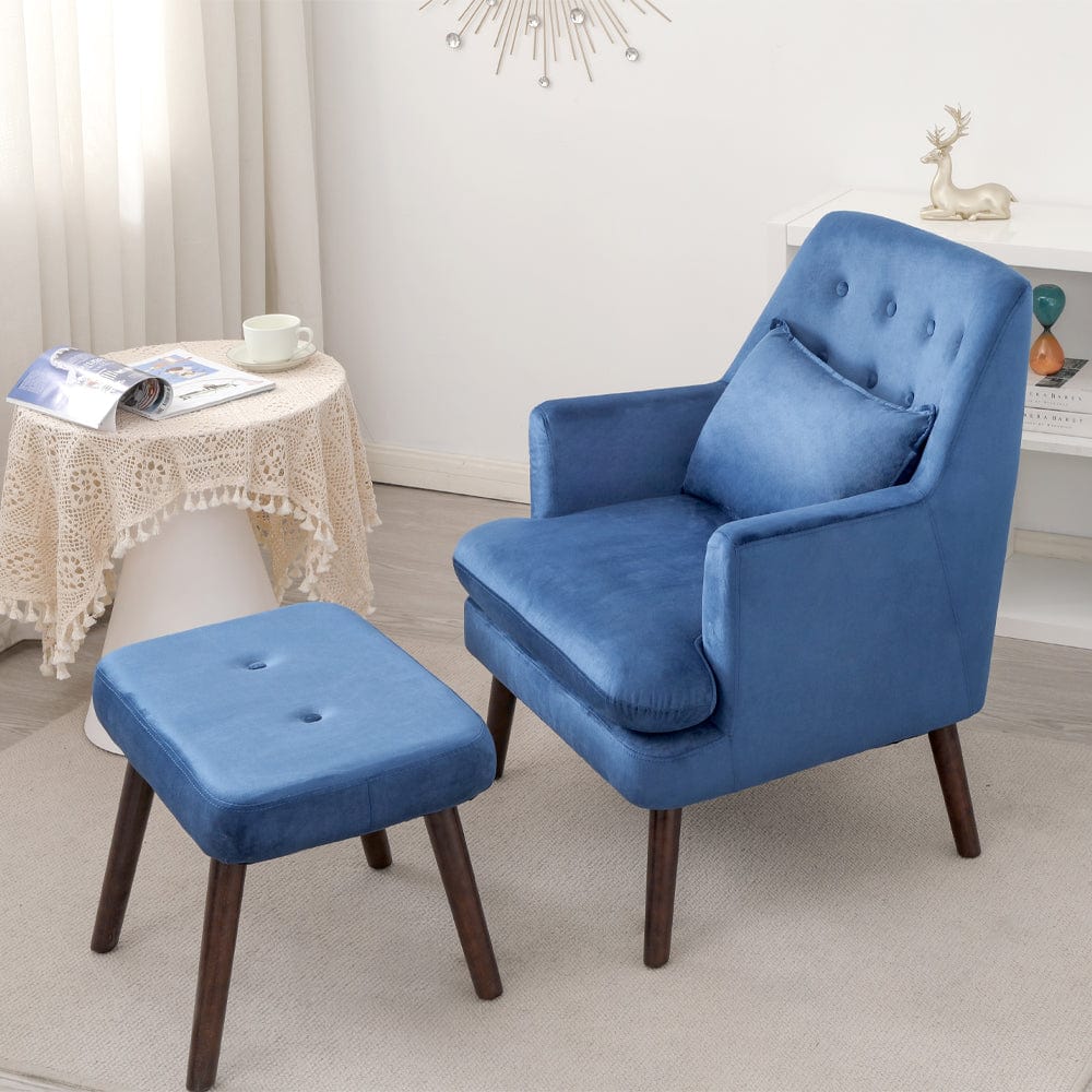 Fauteuil d'appoint en velours Avery avec pouf