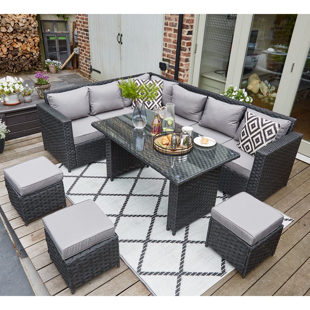 Barcelona 9 Seater Rattan Garden Furniture Dining Set In Black (Mobilier de jardin en rotin 9 places)