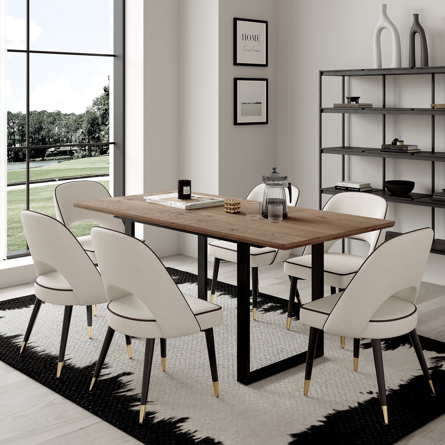 Belluno 180cm Table à manger en bois extensible avec chaises 4-6 places