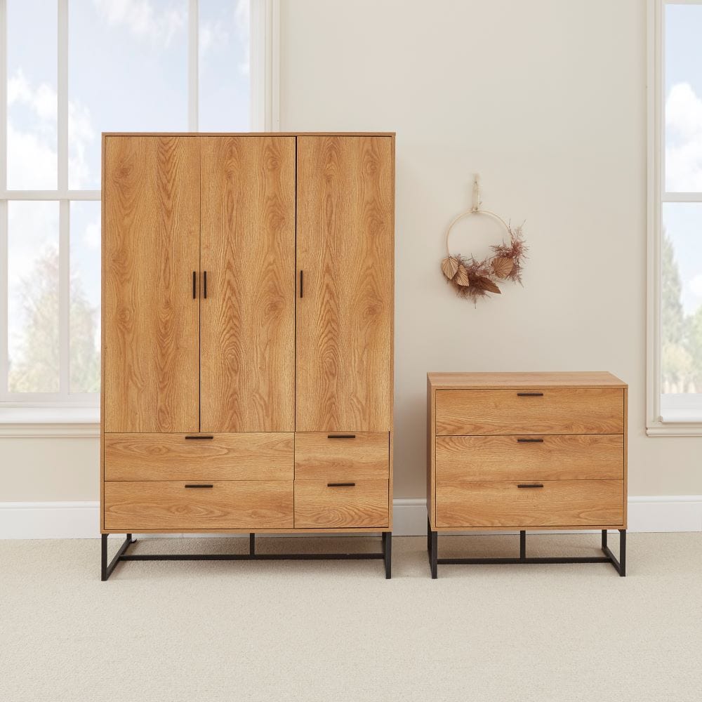Belluno - Ensemble de chambre à coucher 2 pièces de style industriel avec armoire et coffre