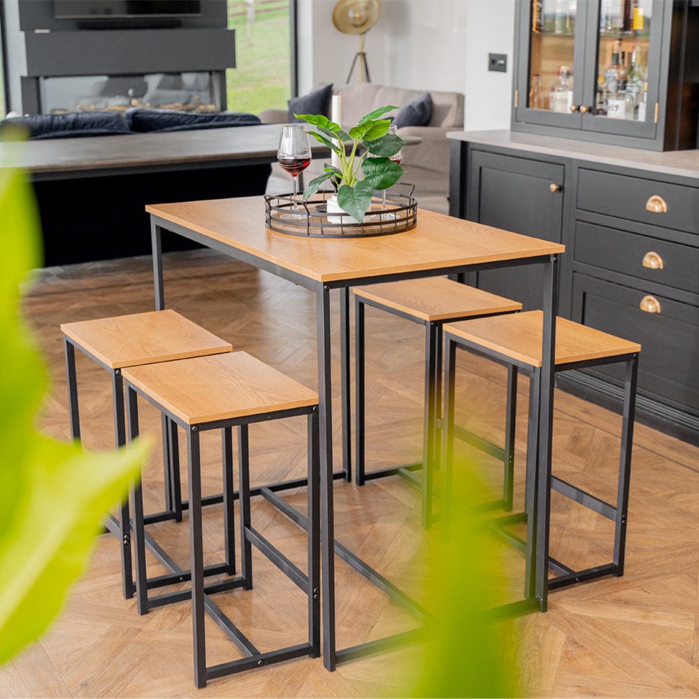 Belluno - Ensemble de table de bar de style industriel avec 4 tabourets
