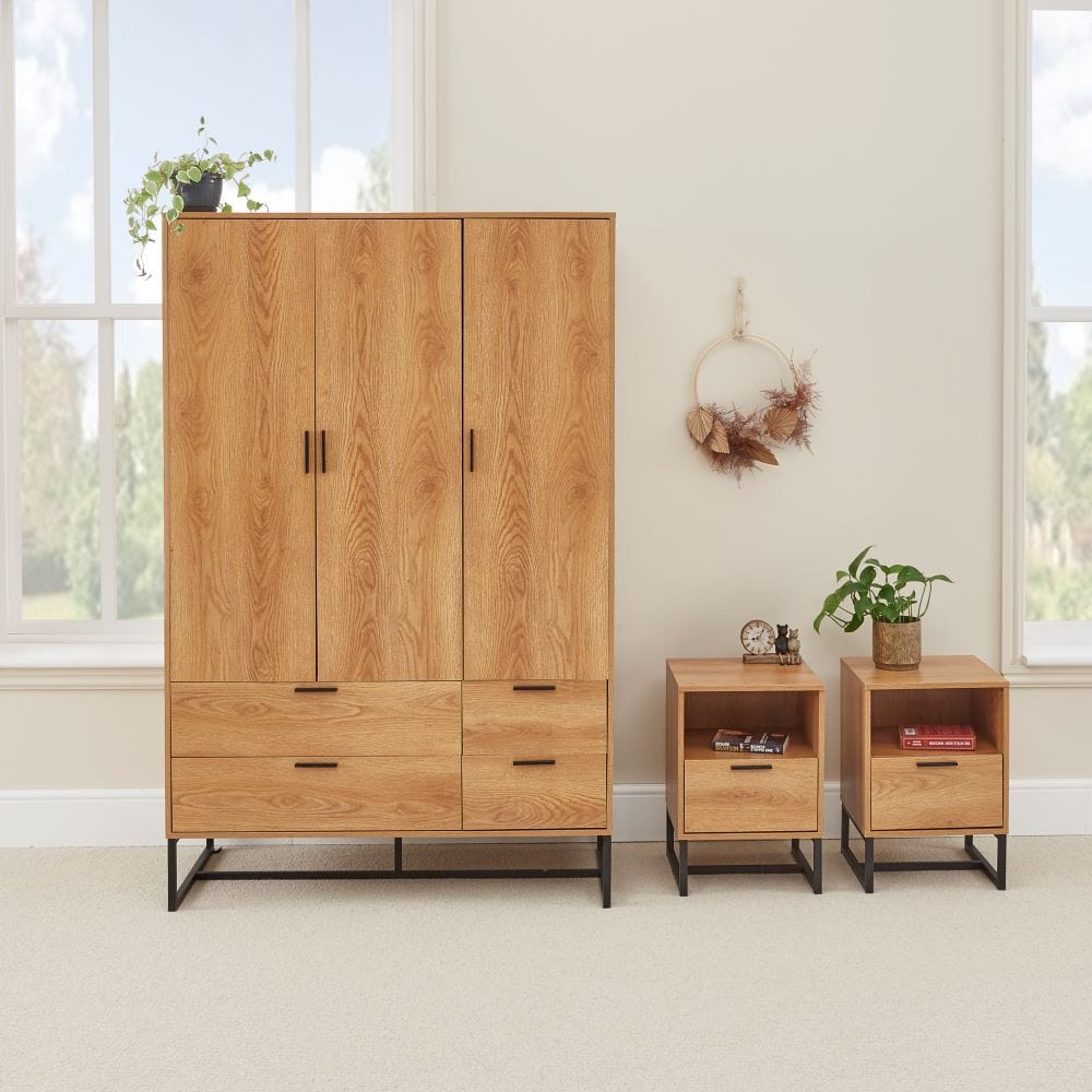 Belluno Ensemble de chambre à coucher de style industriel avec 2 chevets