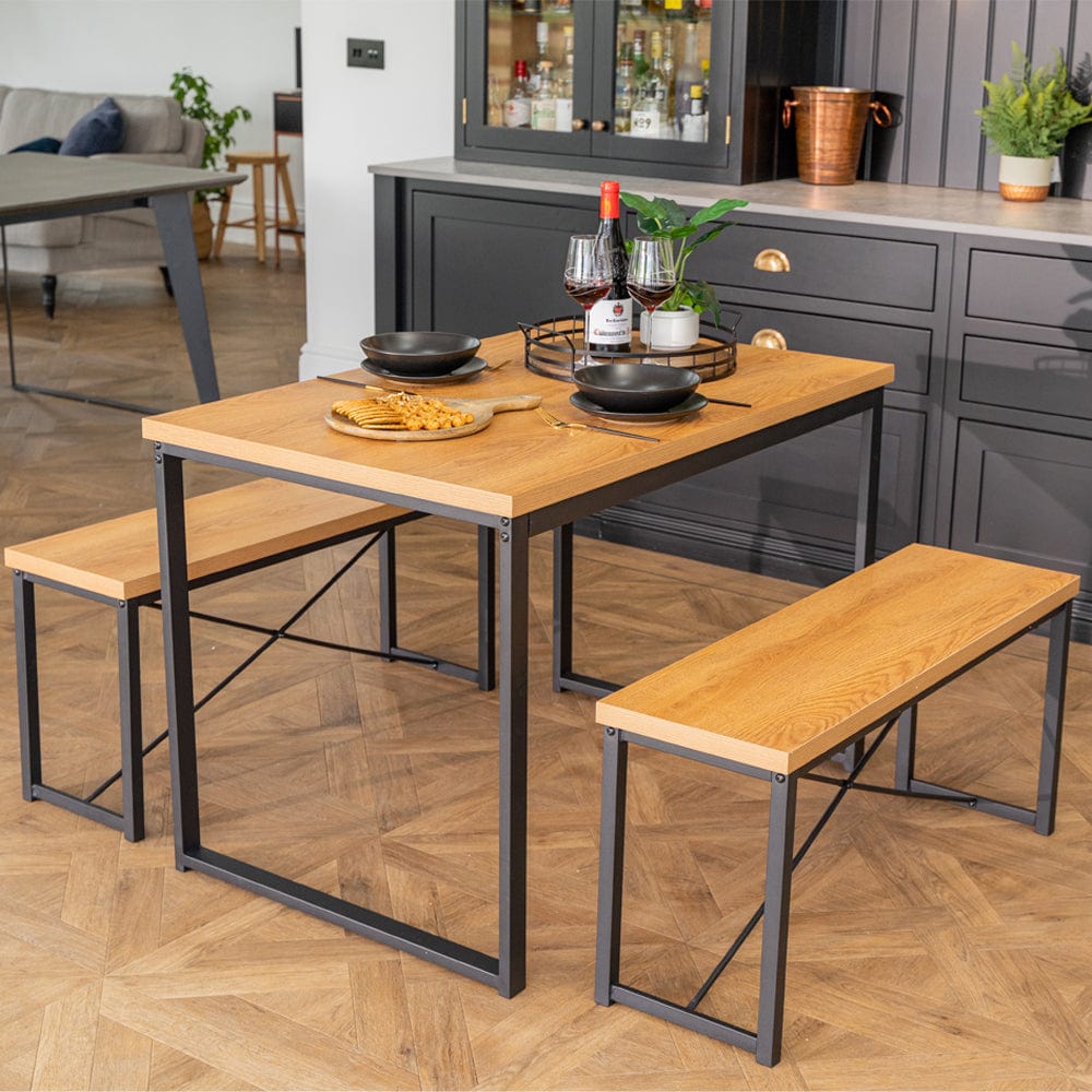 Belluno Table de salle à manger de style industriel avec 2 bancs