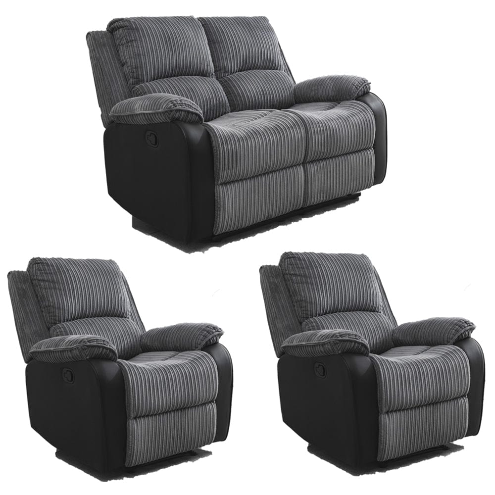 Boston 2+1+1 Canapé inclinable manuel en tissu pelucheux gris