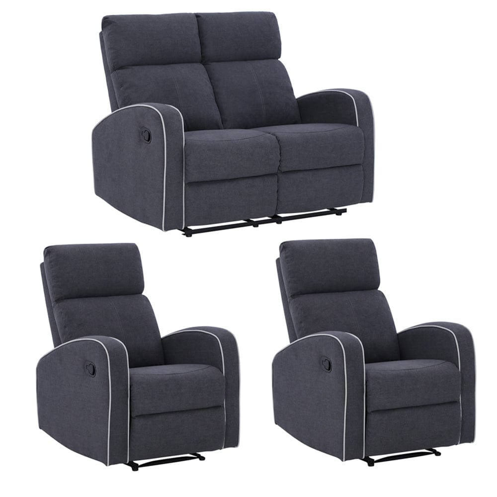 Boston 2+1+1 Canapé inclinable manuel en tissu gris ardoise