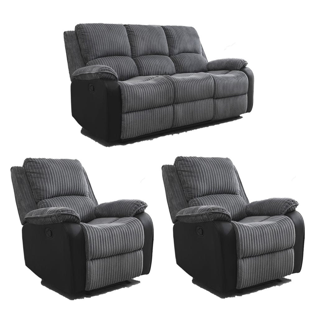 Boston 3+1+1 Canapé inclinable manuel en tissu pelucheux gris