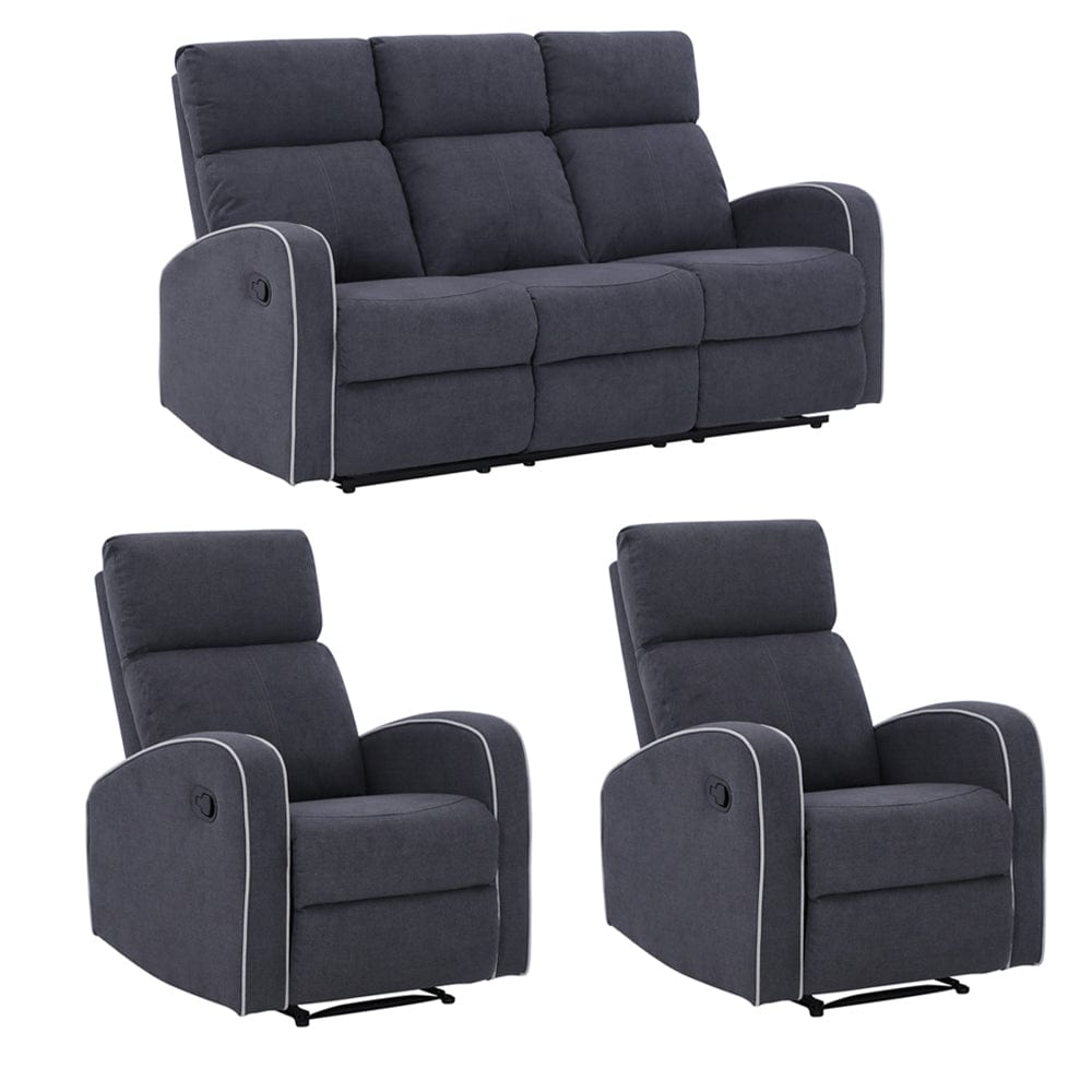 Boston 3+1+1 Canapé inclinable manuel en tissu gris ardoise