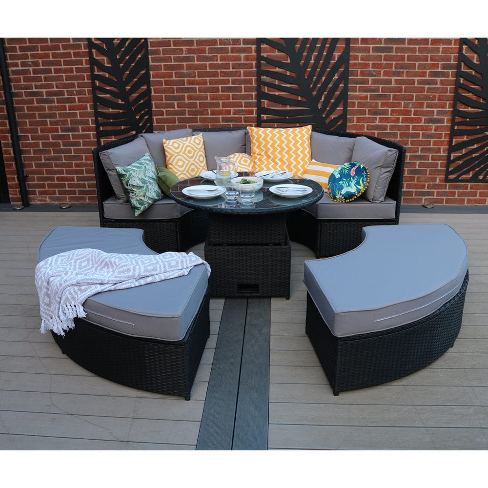 Ensemble de salle à manger Cannes Garden Rattan 8 Seater Day Bed with Liftup Table en noir