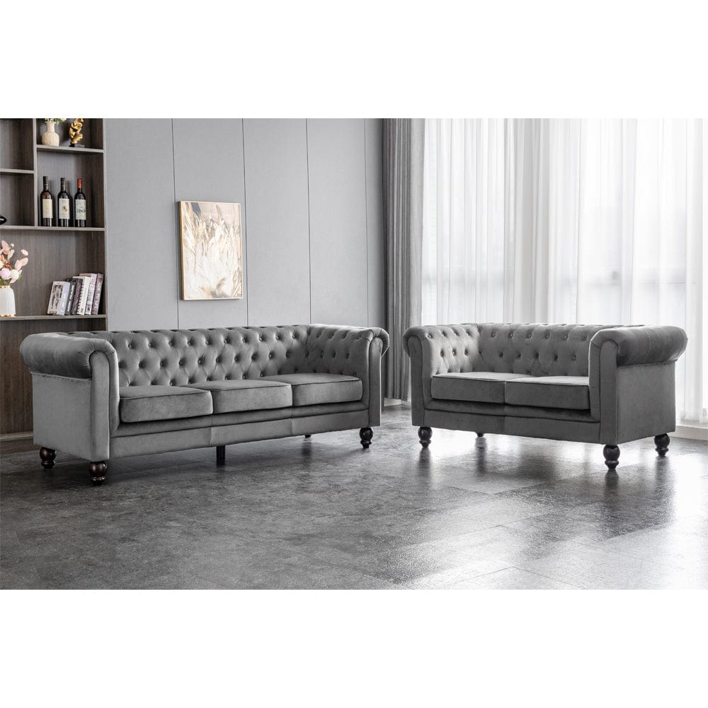 Chesterfield Canapé 3+2 places en velours