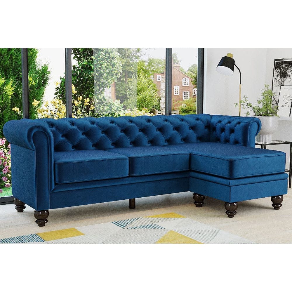 Chesterfield Canapé 3 places en velours avec pouf