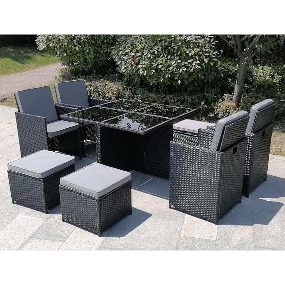 Eton Garden Rattan 8 Seater Cube Set In Black (Ensemble de cubes de jardin en rotin)