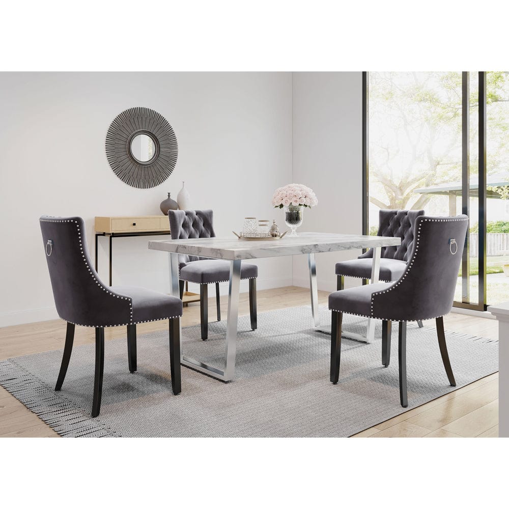 Ensemble table à manger rectangulaire Etta avec 4 chaises en velours