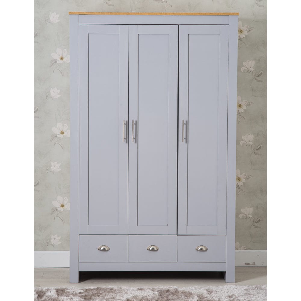 Armoire Heritage 3 portes et 3 tiroirs en gris et chêne