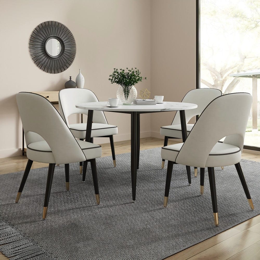 Lisa 116CM Table de salle à manger ronde à effet marbré avec 4 chaises