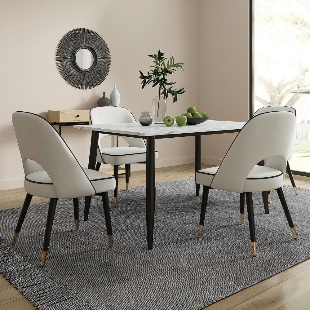 Lisa 120CM Table de salle à manger rectangulaire à effet marbré avec 4 chaises