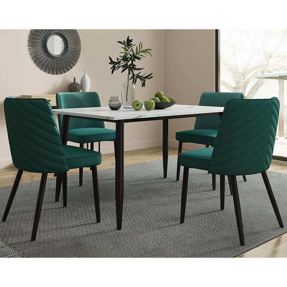 Lisa 4 Seater Rectangle 120CM Marbled Effect Dining Table Set