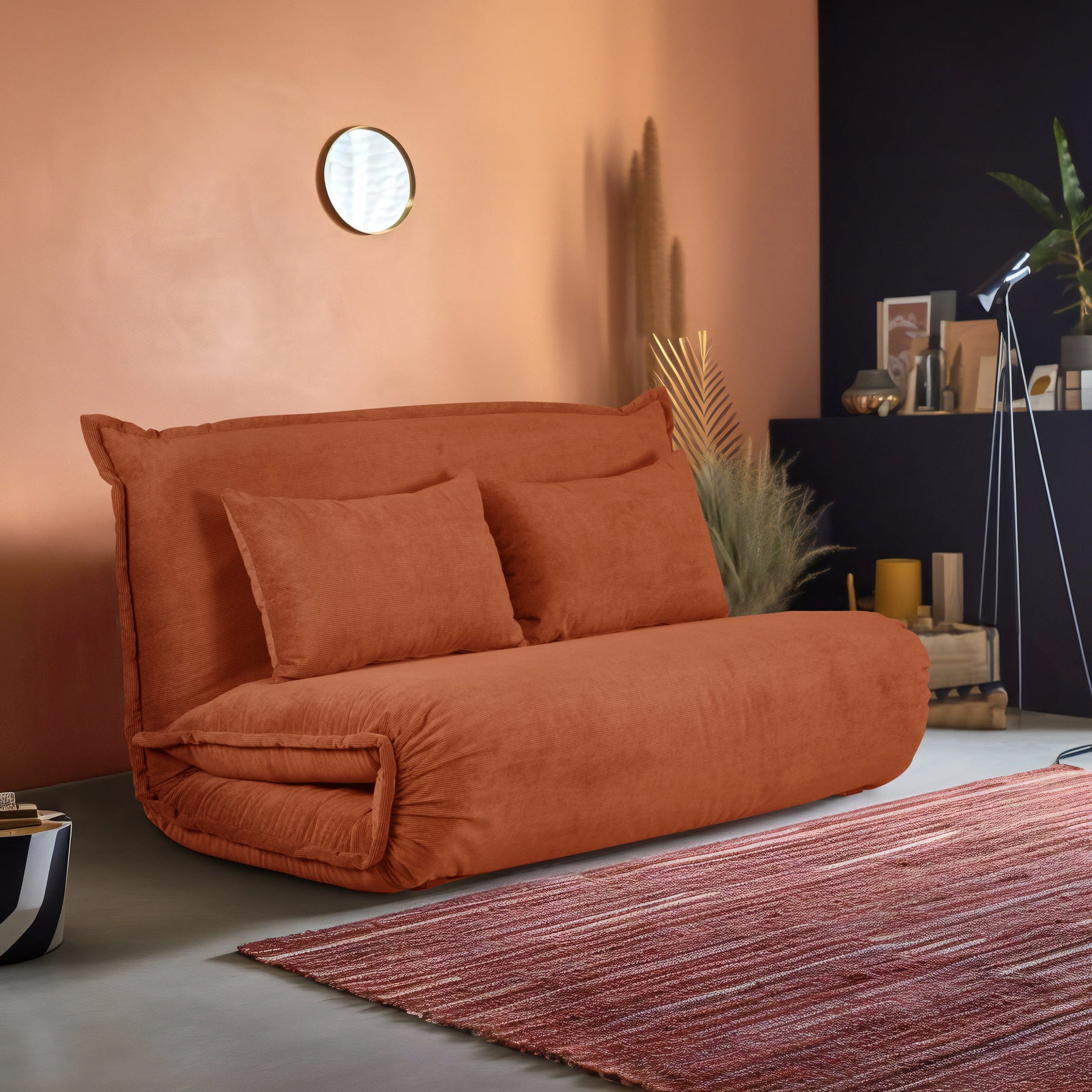 Lola Canapé-lit pliable en velours côtelé avec oreillers