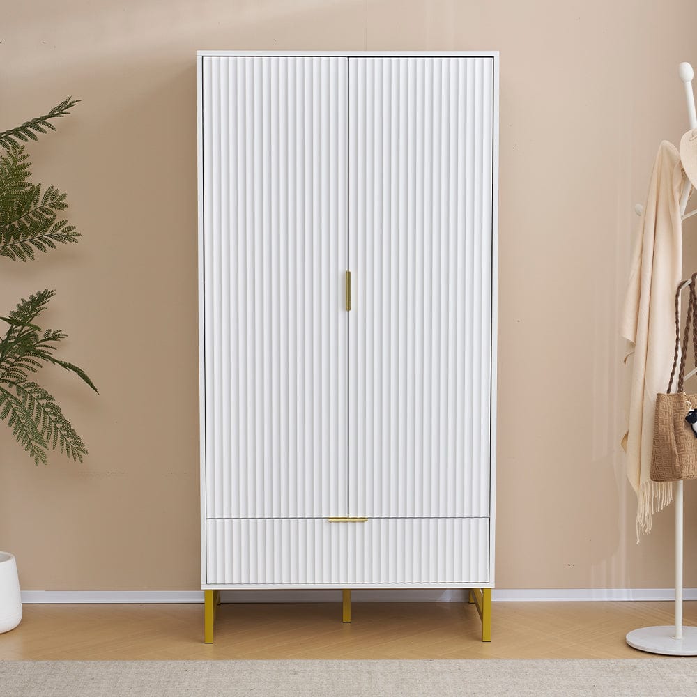 Mercury Ridged 2 Doors Wardrobe In White (armoire à 2 portes)