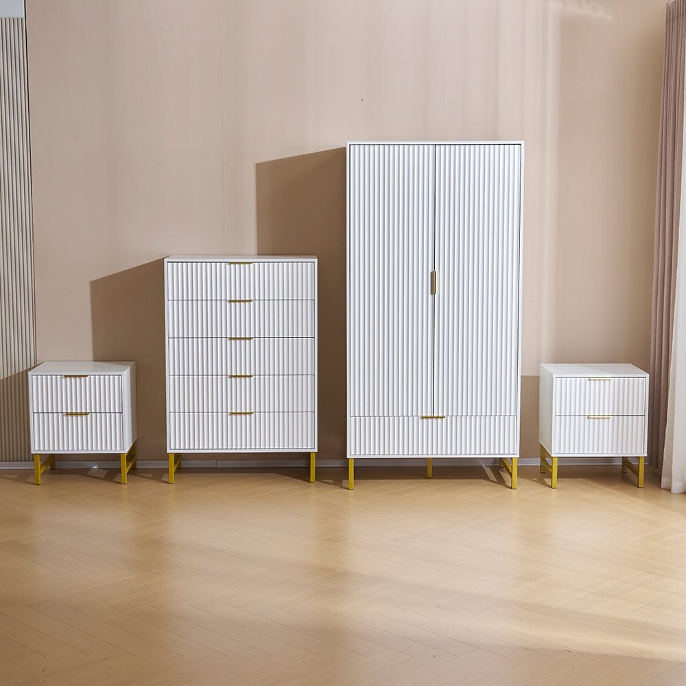 Mercury Ridged 4 Piece Bedroom Furniture Set Wardrobe Bedside Set