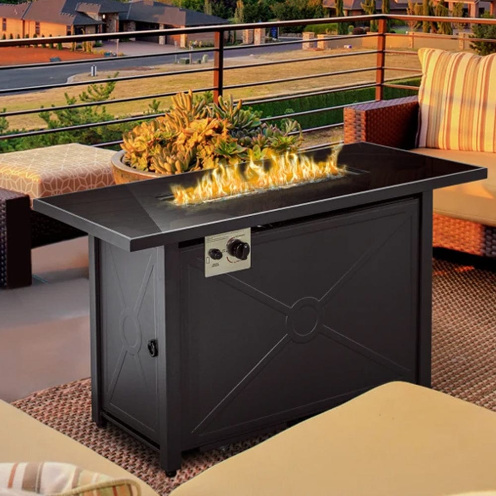 Table de foyer à gaz propane pour l'extérieur avec housse de protection contre la pluie