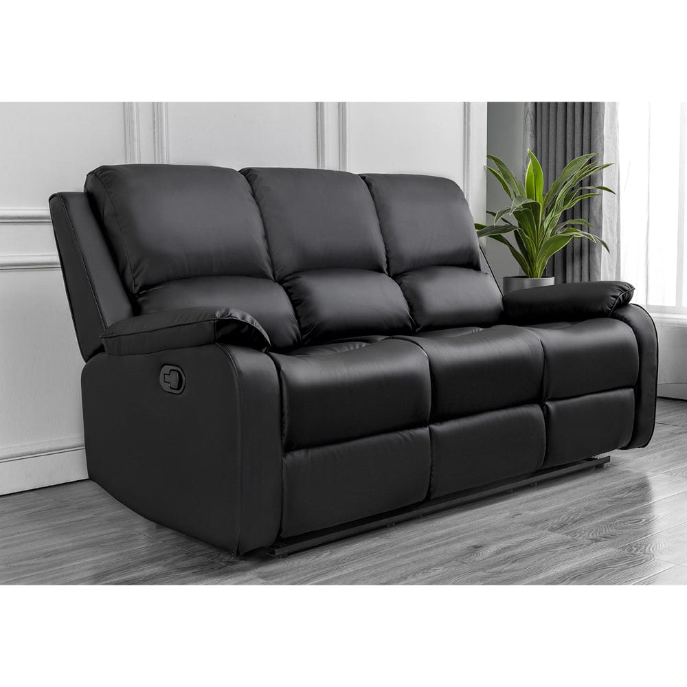 Palermo Black Leather 3 Seater Electric Or Manual Recliner Sofa (Canapé inclinable électriquement ou manuellement)