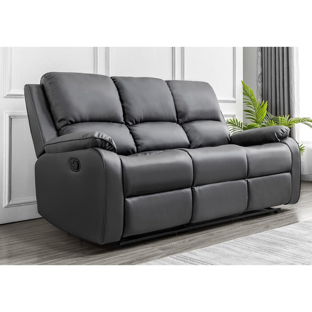 Palermo Grey Leather 3 Seater Electric Or Manual Recliner Sofa (Canapé inclinable électriquement ou manuellement)