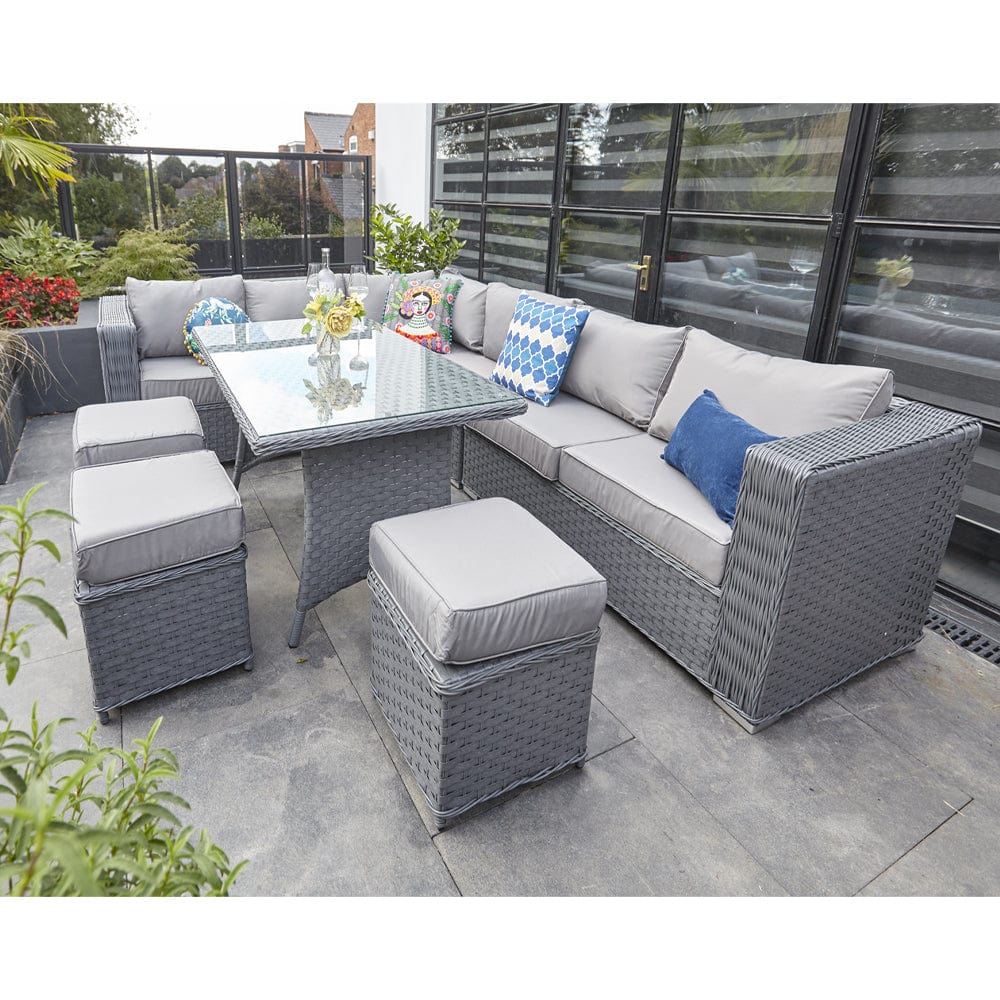 Papaver 9 Seater Rattan Garden Dining Set In Grey