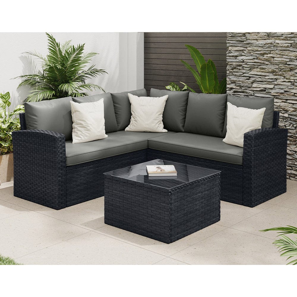 Rosen 5 Seater Corner Garden Furniture Rattan Sofa Sets with Rain Cover In Balck Or Grey (Canapé d'angle en rotin avec housse de pluie)
