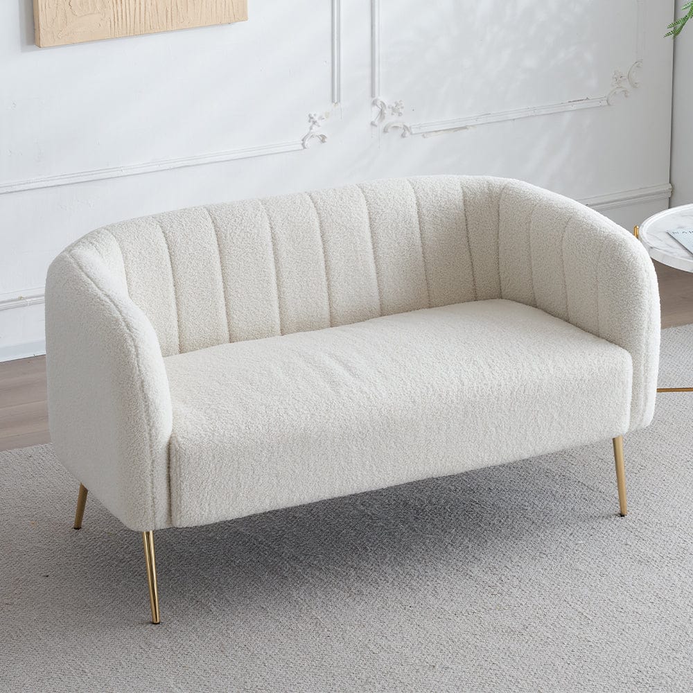 Canapé deux places Russell Boucle en tissu Teddy blanc