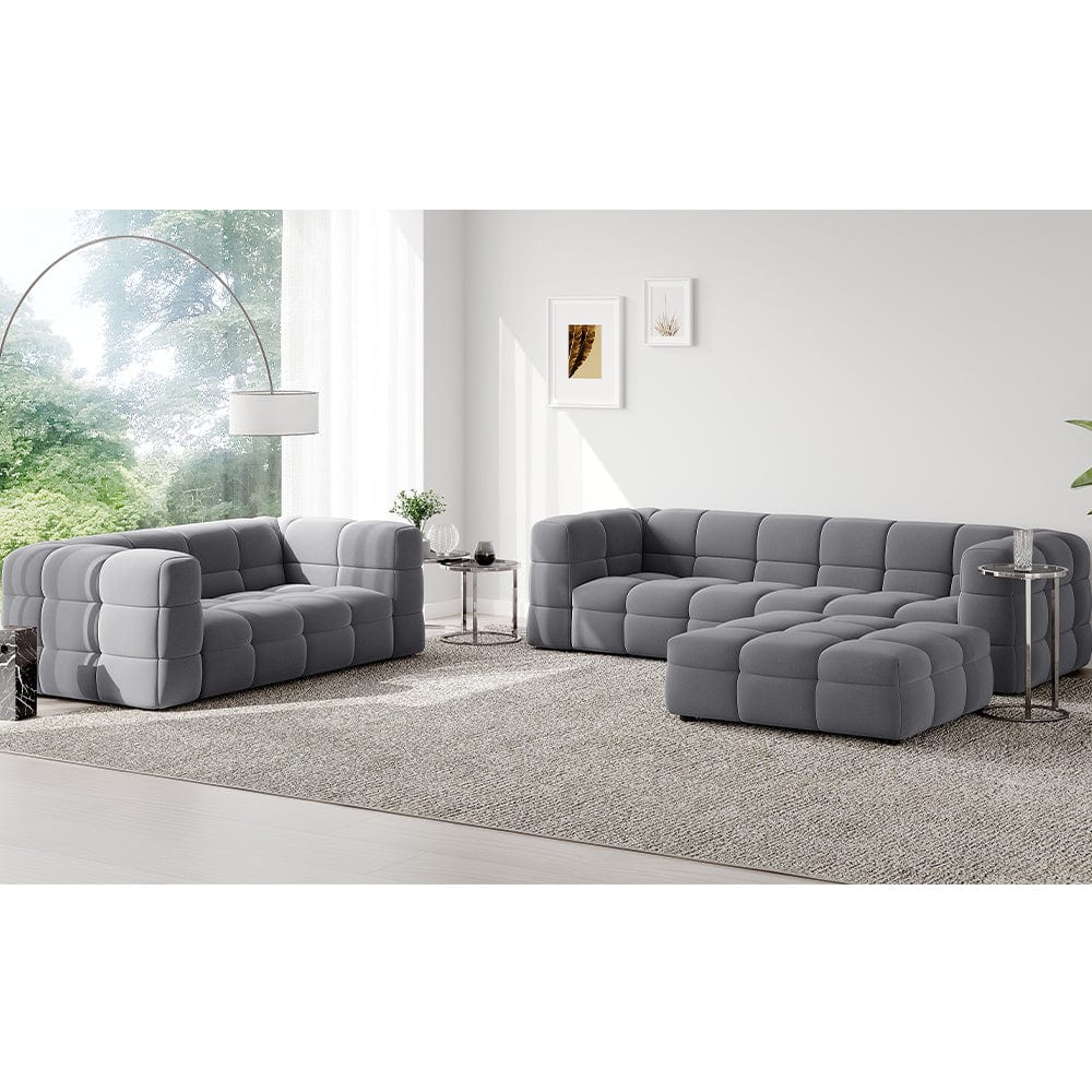 Serenity Sofa Ottoman Set en Latex Foam Boucle Sofa Ottoman In Grey