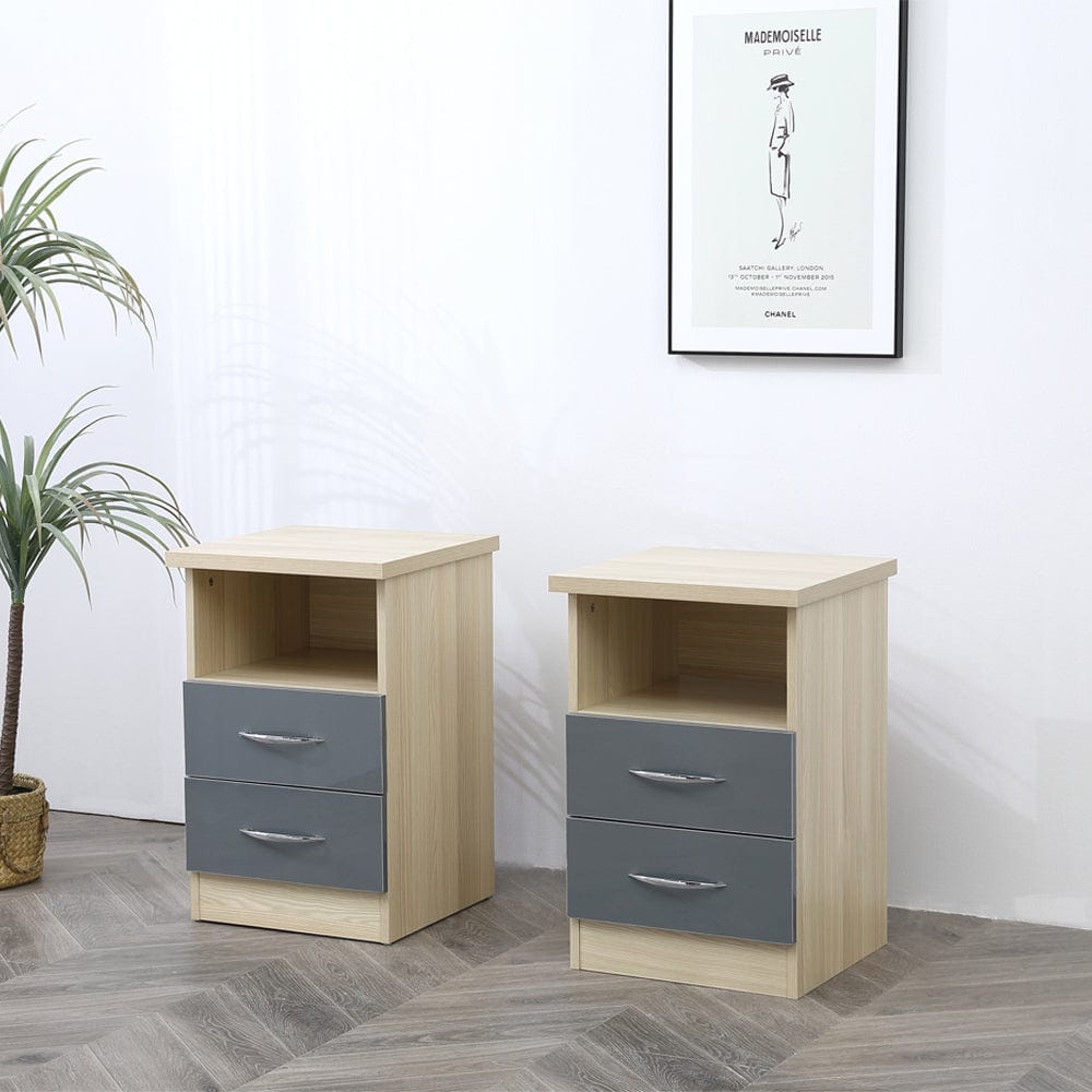Lot de 2 tables de chevet à 2 tiroirs Agata en gris et chêne