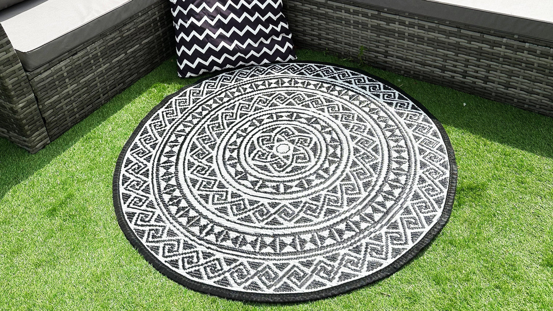 Summerfushion Tapis rond réversible imperméable pour jardin extérieur