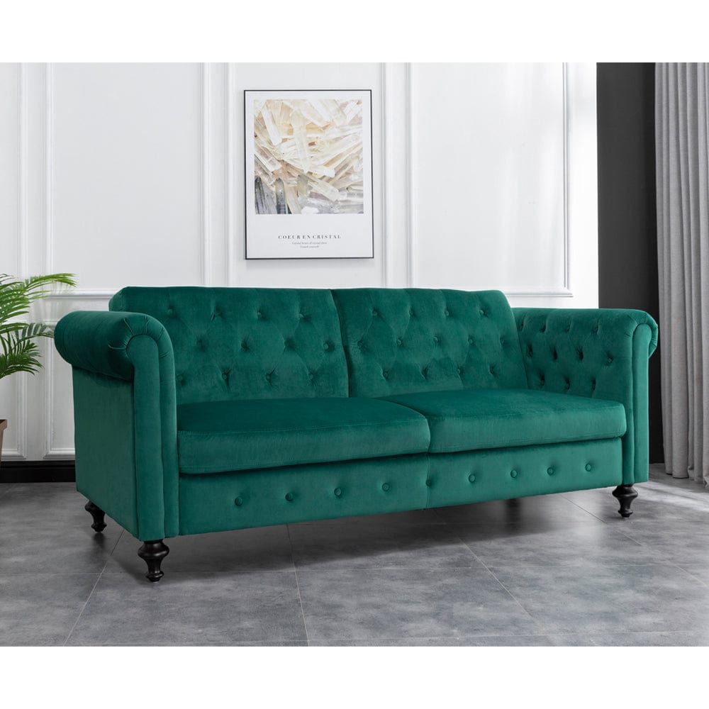 Toronto 3 Seater Chesterfield Style Velvet Sofa Bed In Green