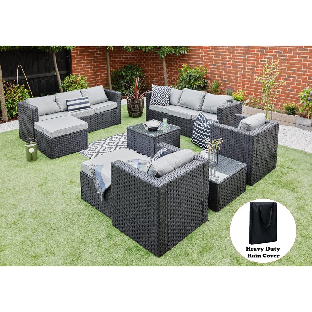Vancouver 10 Seater Rattan Garden Furniture Set In Black (Ensemble de meubles de jardin en rotin 10 places)