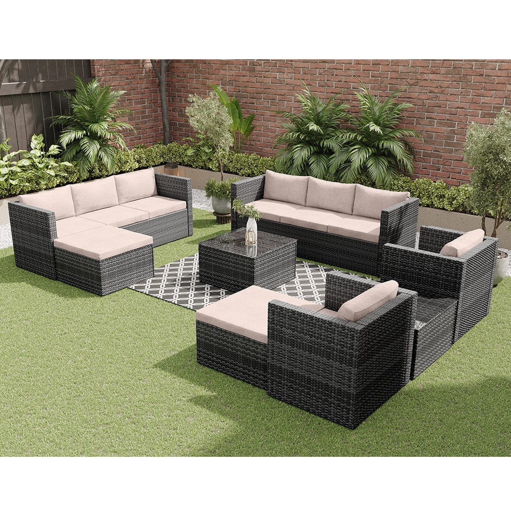 Vancouver 10 Seater Rattan Garden Furniture Set In Brown with rain cover (Ensemble de meubles de jardin en rotin 10 places en marron avec housse de pluie)