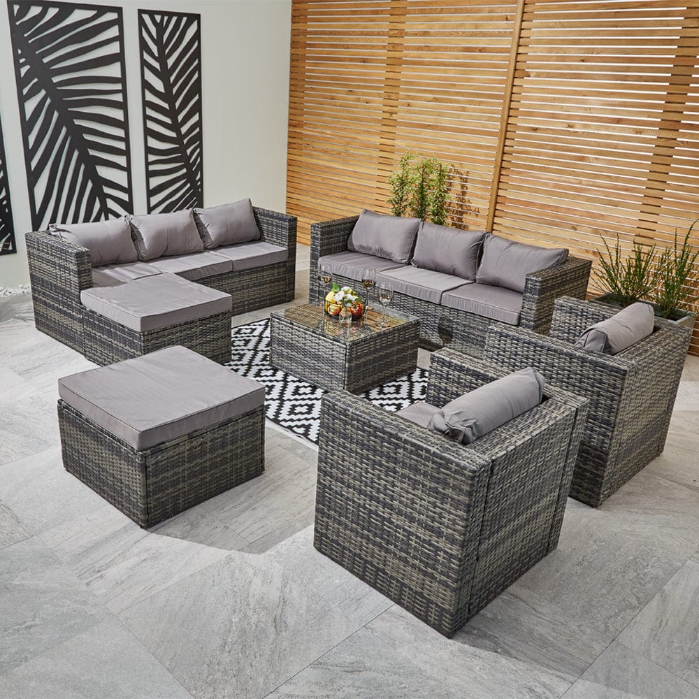 Ensemble de jardin en rotin Vancouver 10 places en gris