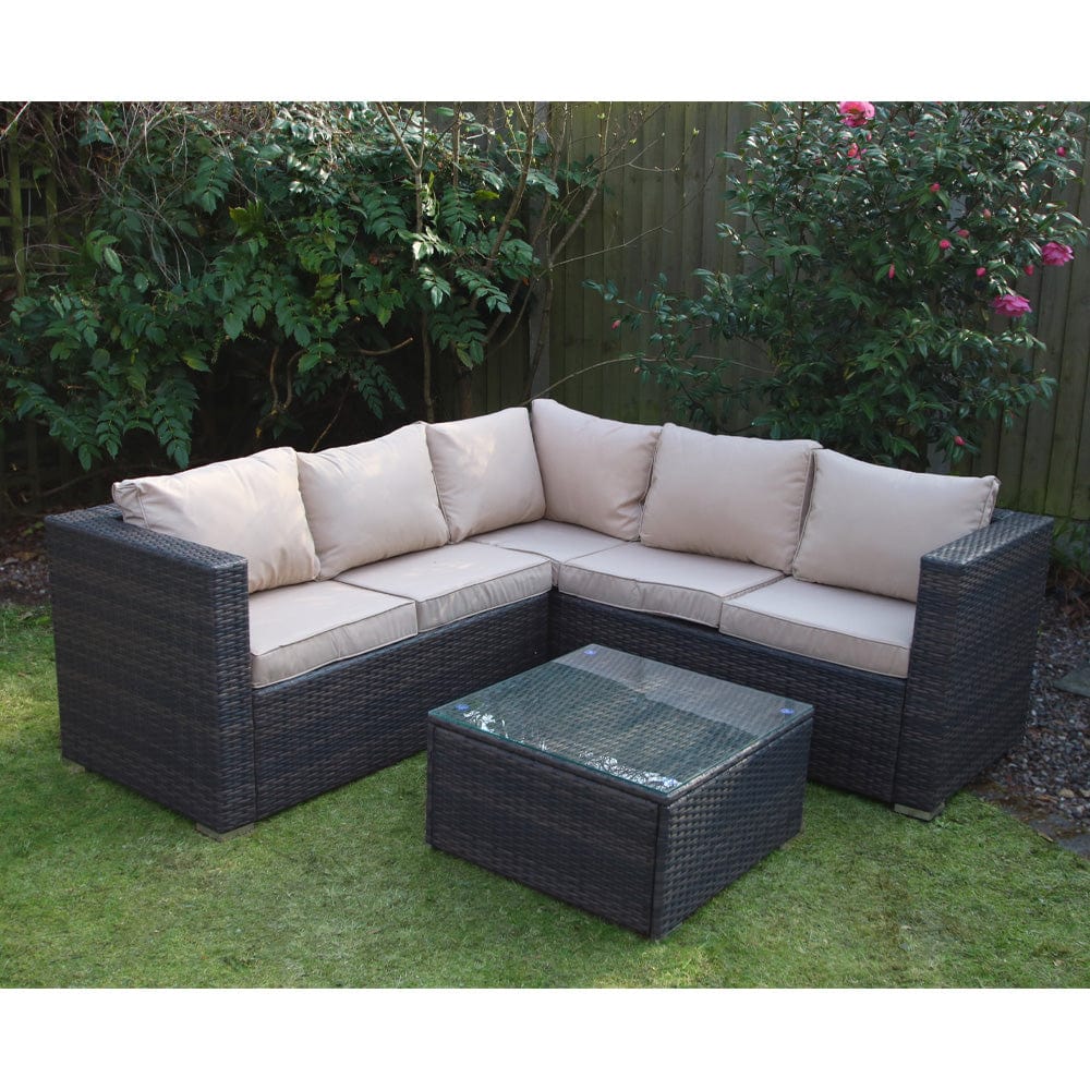 Vancouver 5 Seater Brown Rattan Corner Sofa Patio Set