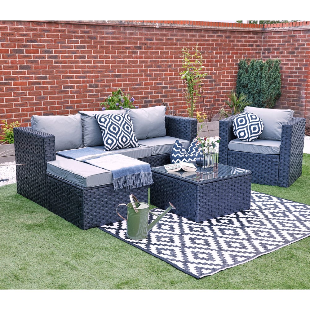 Vancouver 5 Seater Rattan Garden Furniture Set In Black (Ensemble de meubles de jardin en rotin à 5 places)
