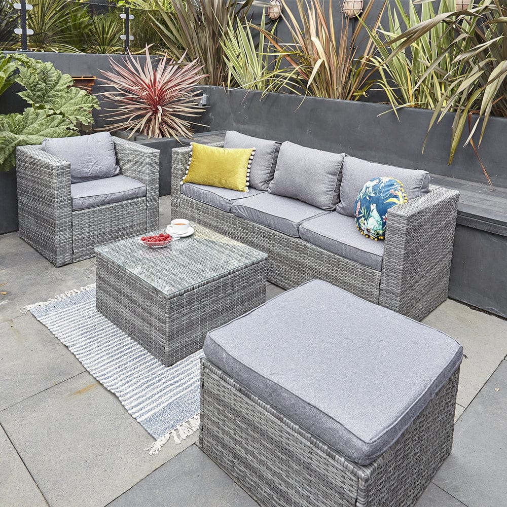 Ensemble de meubles de jardin en rotin Vancouver 5 places en gris