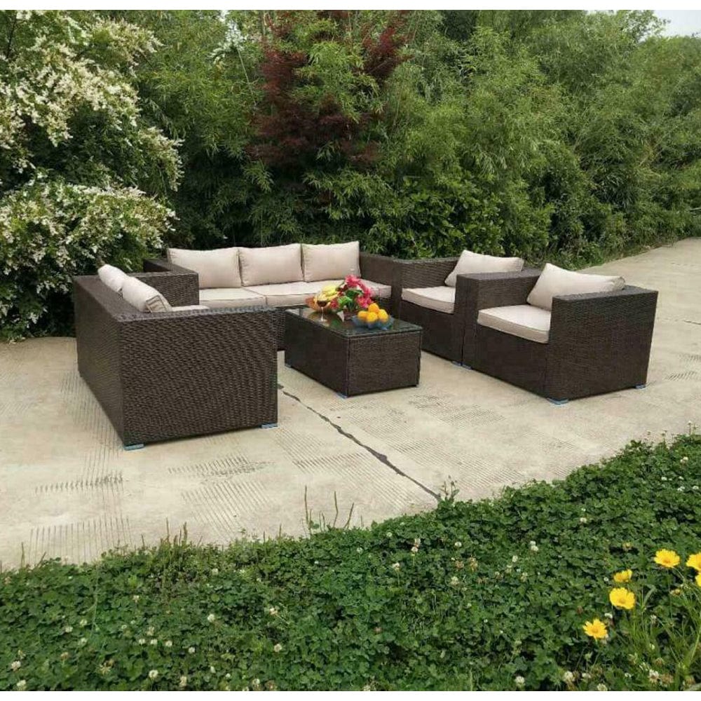 Vancouver 7 Seater Rattan Garden Sofa Set In Brown (Canapé de jardin en rotin 7 places)