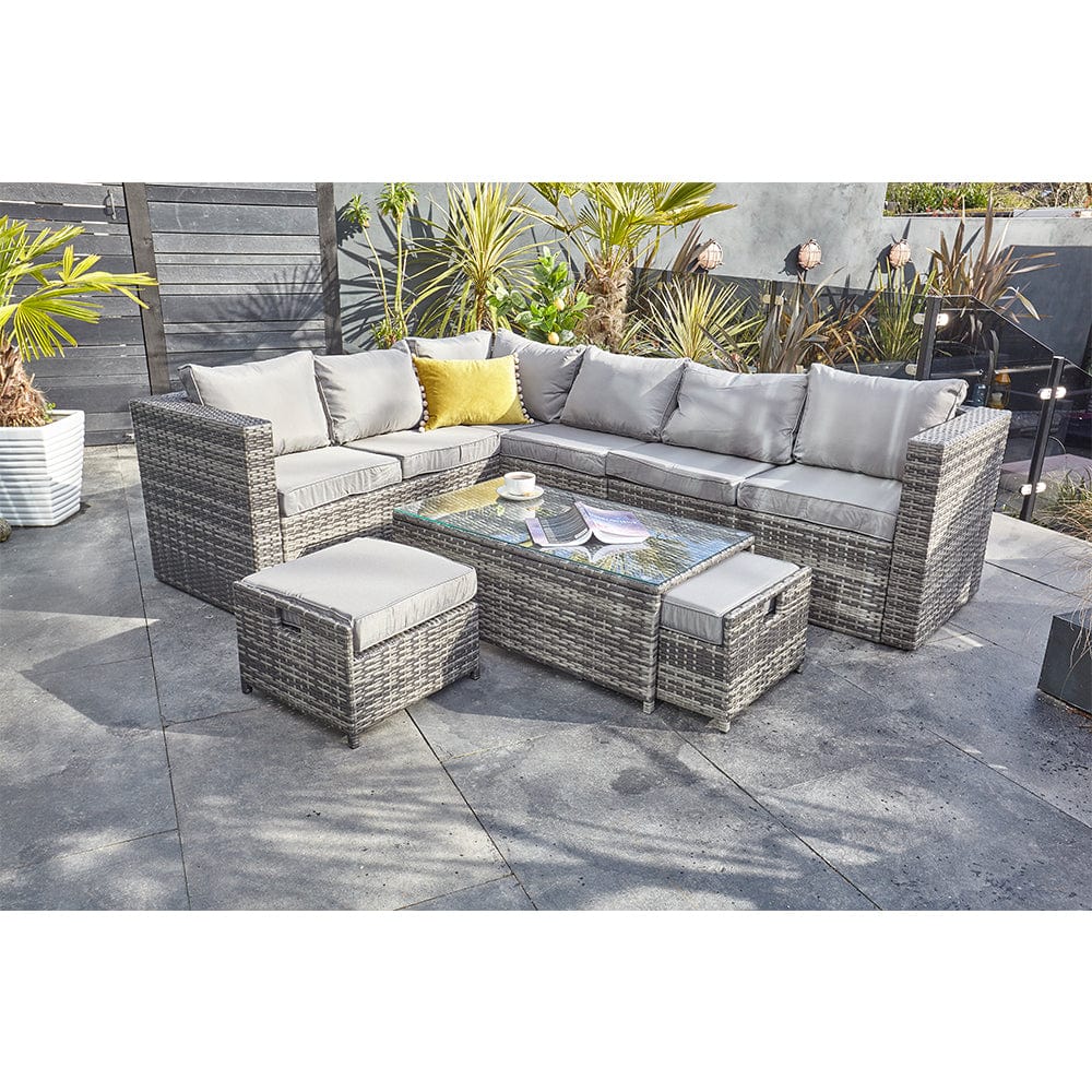 Ensemble de jardin en rotin d'angle Vancouver 9 places en gris