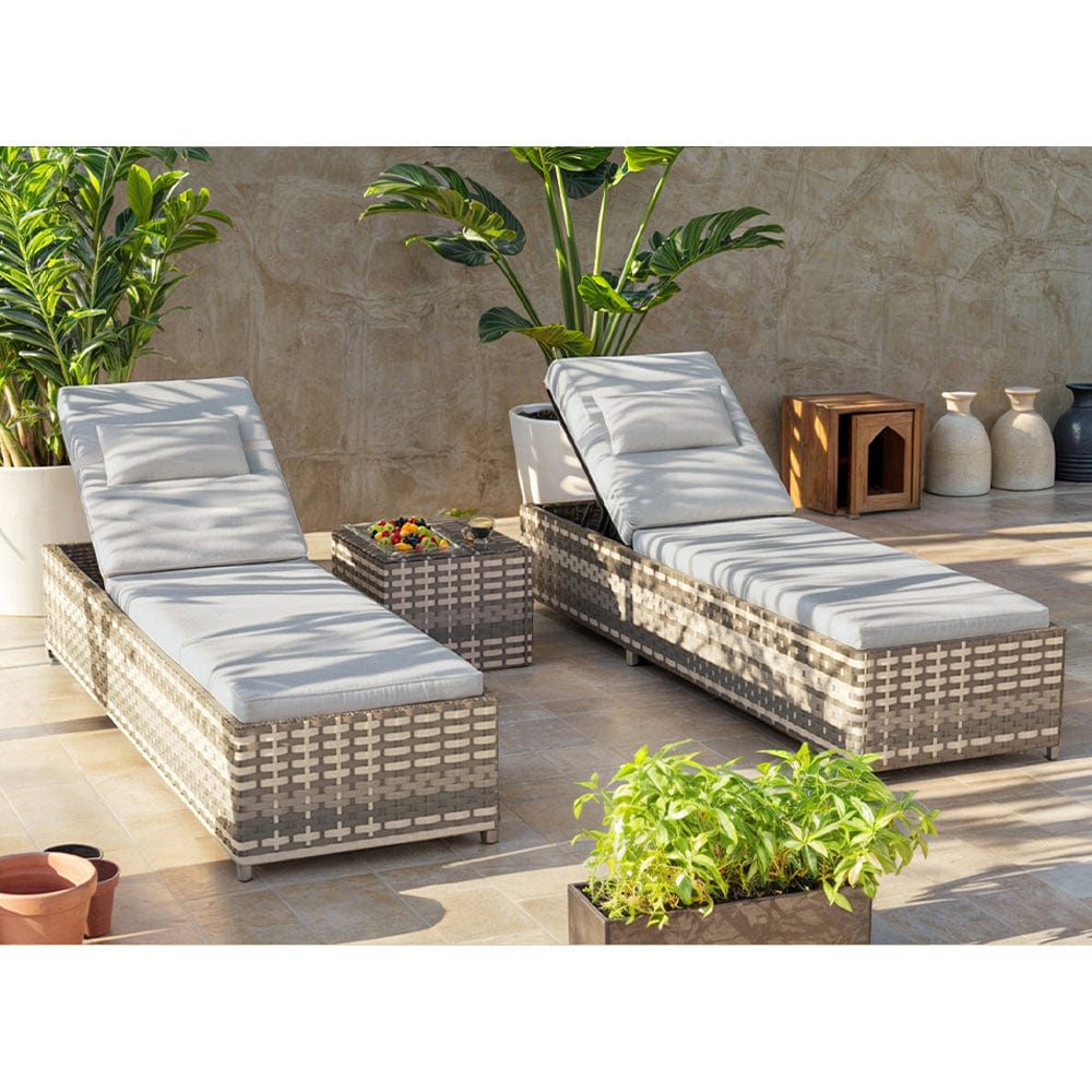 Ensemble de chaises longues en rotin Vancouver en gris